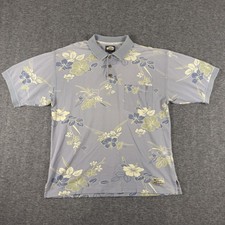 Tommy Bahama Polo Shirt Mens Medium Gray Floral Hawaiian 100 Cotton Pocket