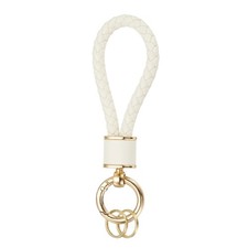 Braided Leather Keychain for Car Bag Wallet Gold/White