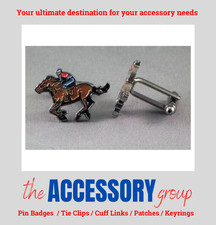 New Horse and Jockey racing cufflinks cuff shirt links metal enamel