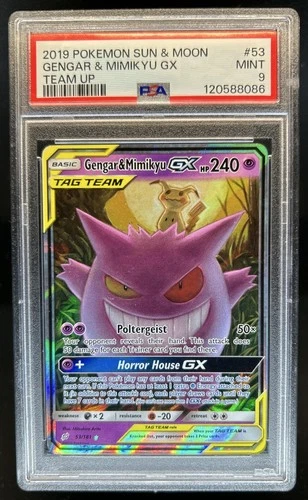 2019 Pokemon SM Team Up Gengar Mimikyu Holo #53/181 PSA 9