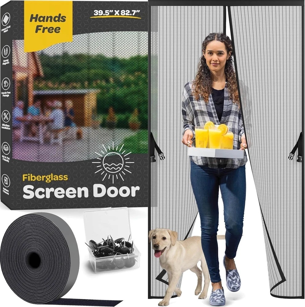 Heavy Duty Magnetic Mesh Screen Door 48x80 Hands-Free Self-Sealing Design