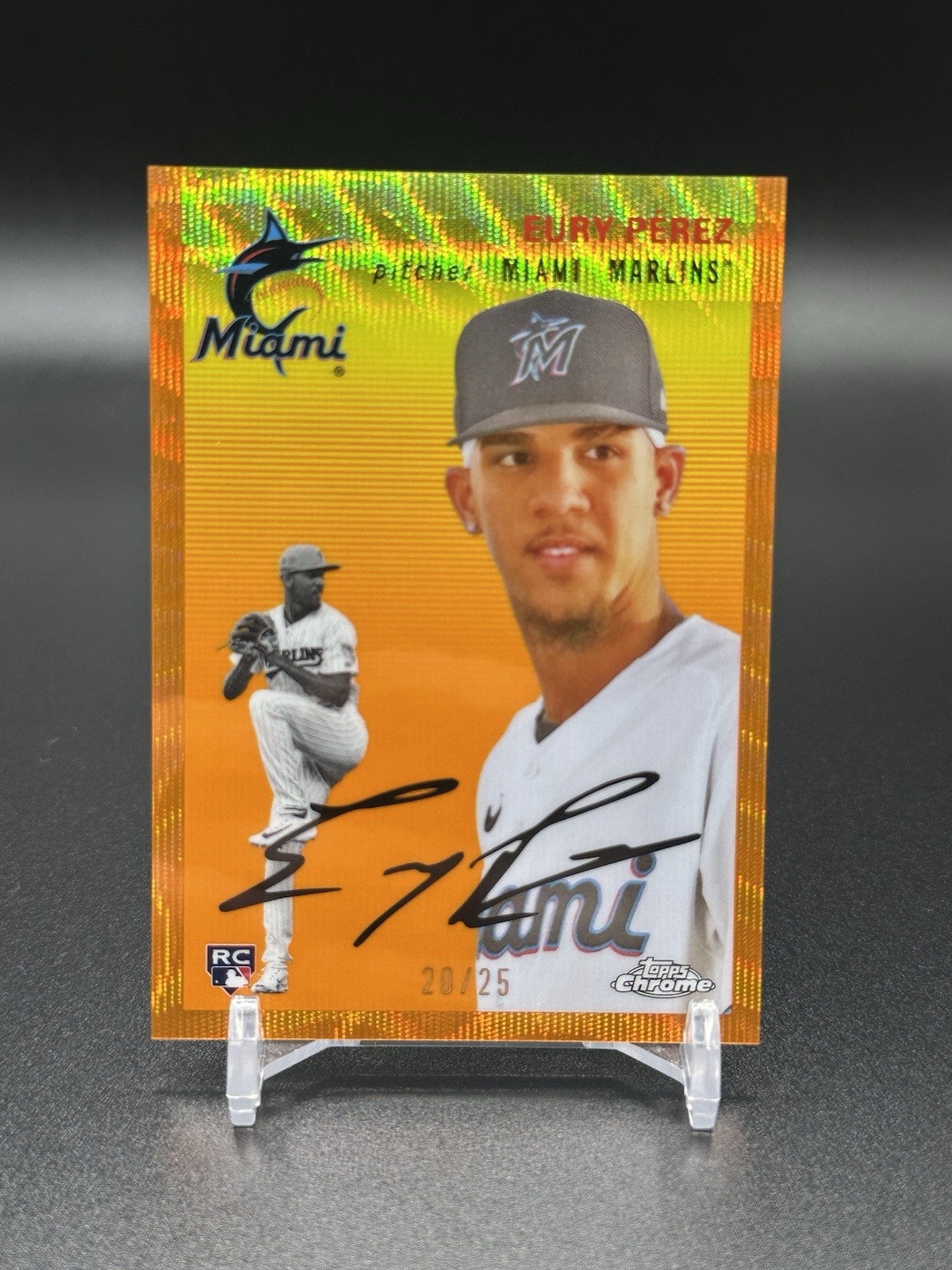 2023 Topps Chrome Platinum Anniversary Eury Perez Orange Wave Refractor RC #/25