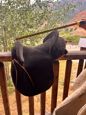 Ludomar black suede saddle with sheepskin cover
