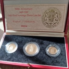 1989 500th Anniversary Proof Sovereign Gold 3 coin set 