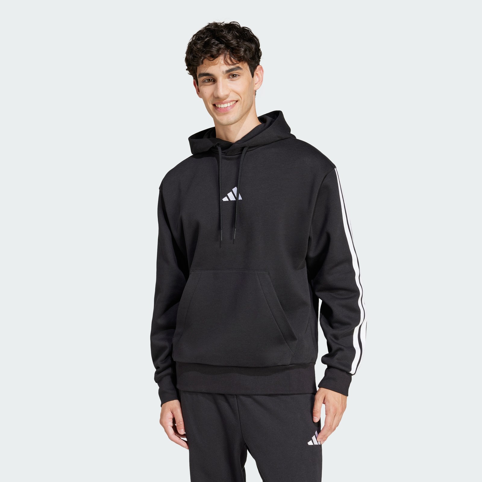 adidas men Essentials 3-Stripes Fleece Hoodie