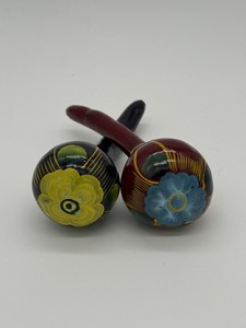 Vintage Maracas Rattle Shaker floral Musical Instrument Hand-Painted MEXICO