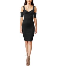 MinkPink Womens Cold-Shoulder Bodycon Sweater Dress, black, S