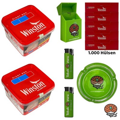 Winston Red/Rot Volumentabak Giant Box 2x 155g, 1000 Hülsen, Glasascher, Zubehör