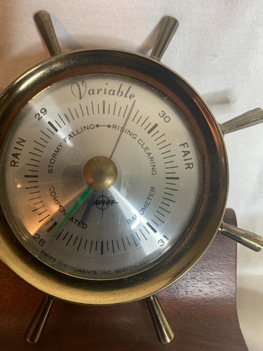 Swift Instruments Barometer and Thermometer Nautical Design Wood Base - Picture 2 of 4