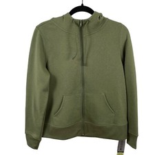 Ideology Womens Hooded Jacket Green Small Cotton Blend Fleece Zip Front