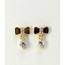 14k Solid White or Yellow Gold Bow Tie Stud Earrings with CZ