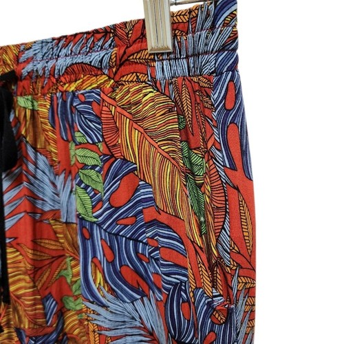 Hazel Pants Womens L Red Rayon Tropical Crop Pull On Wide Leg Drawstring Pockets - Picture 6 of 12