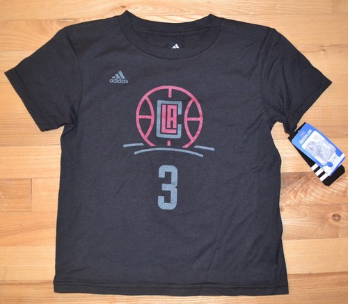 New ADIDAS T-Shirt Youth Size M 5/6 LA Clippers Black Cotton NBA #3 Chris Paul - 第 1/5 張圖片