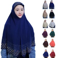 Rhinestone Hijab Khimar Women Muslim Scarf Full Cover Wrap Headwrap Overhead nEW