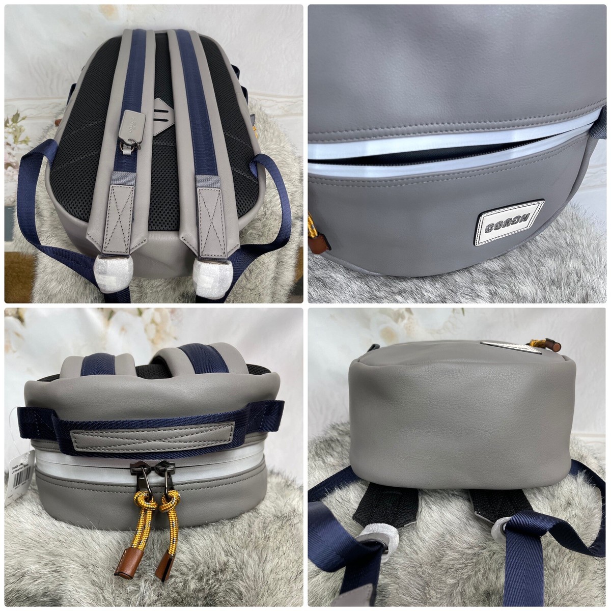 Coach Unisex Pacer Smooth Leather Heather Grey Backpack With 
