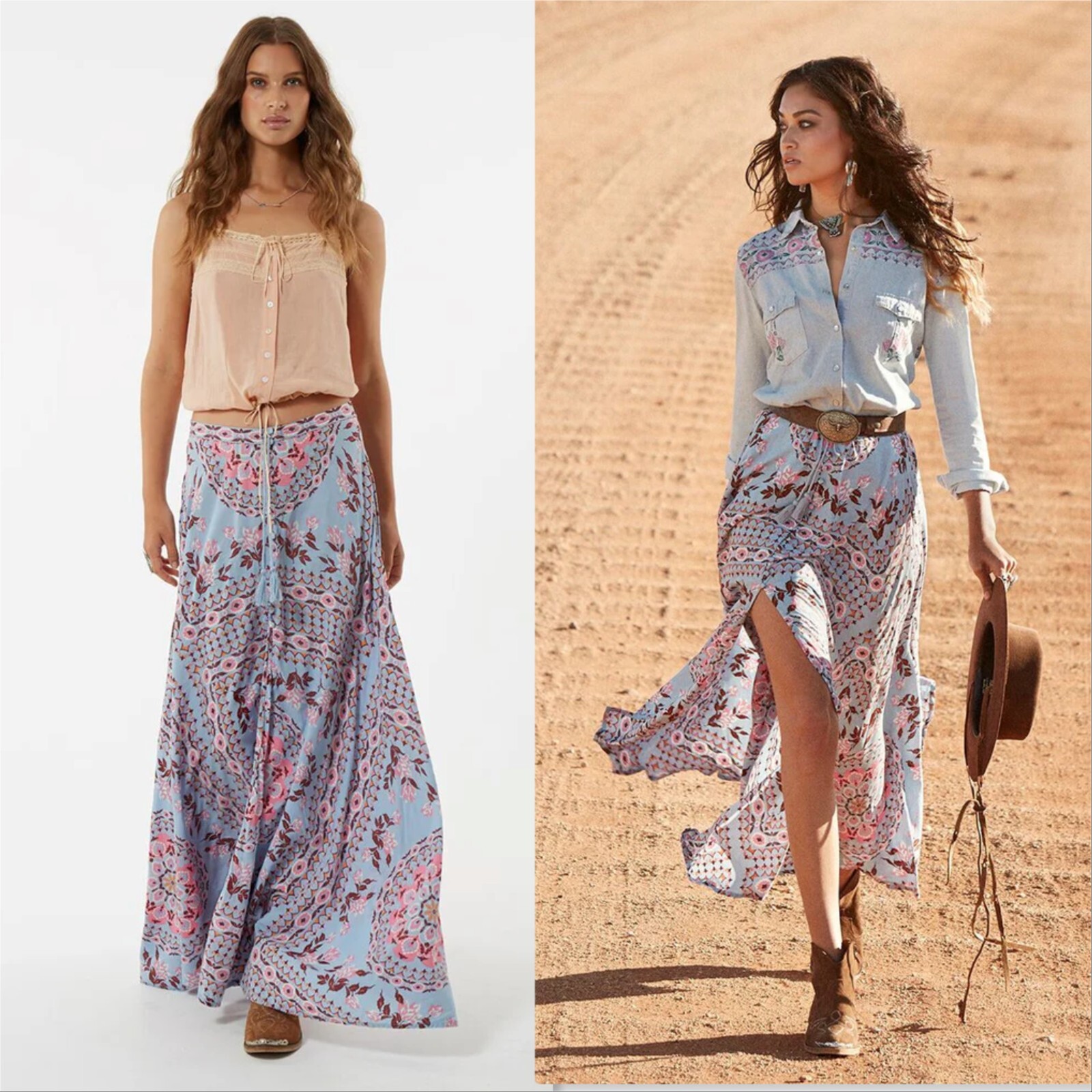 SPELL Womens Size XS or 6 Aquarium Pandora Maxi Split Skirt NEW + TAGS RARE