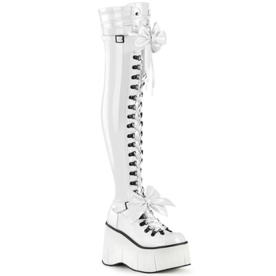 KERA-303 Wedge Platform Lace-Up Stretch Thigh Boot with Side Zip