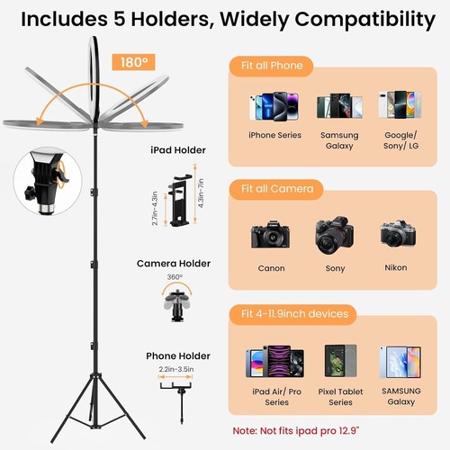 18 inches Dimmable LED Ring Light Kit with Adjustable Light Stand Holder 71 inch - Picture 3 of 7
