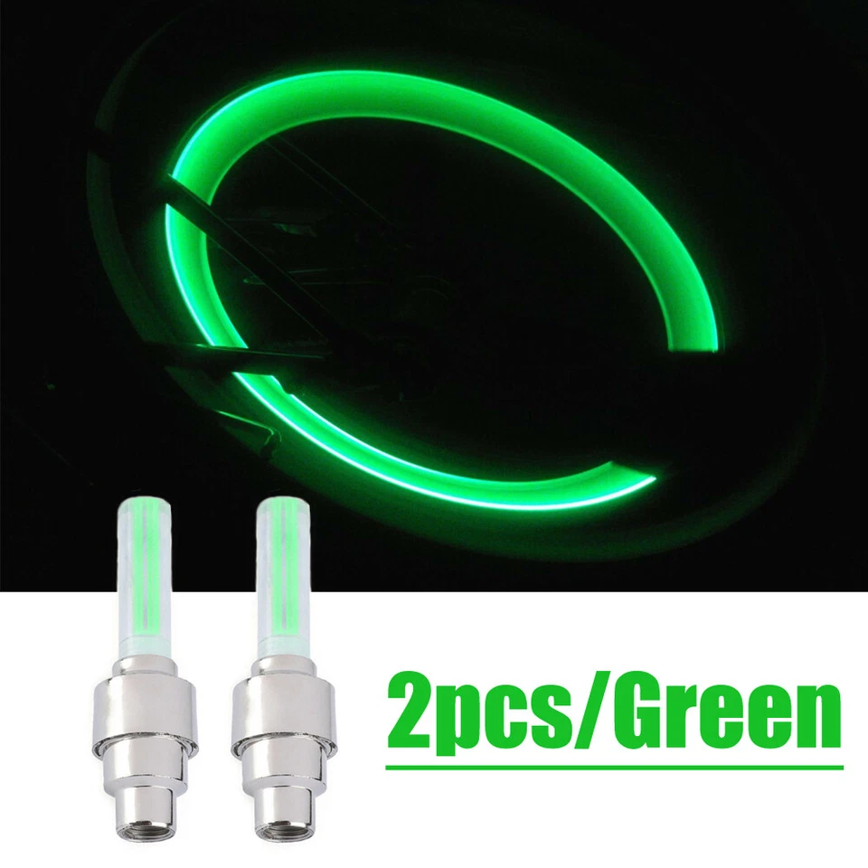 2x Car Wheel Tire Tyre Air Valve Stem Green LED Light Caps Cover Accessories - Image 2 of 4
