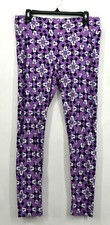 LuLaRoe Womens Purple Mickey Mouse Face Print Casual Wide Waist Leggings OS