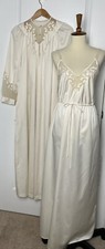 Eve Stillman Vintage Bridal Peignoir Set Lingerie Ivory Satin Robe Slip Gown S/M