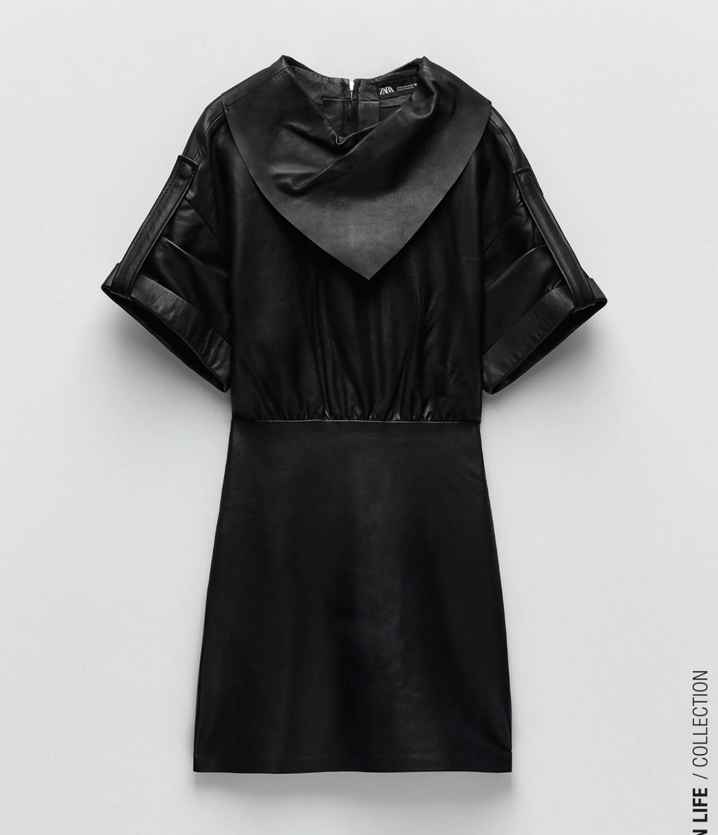 Robe en cuir noir 100% mouton col foulard NEW ZARA 2020 taille S