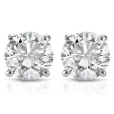 1/2Ct Round Genuine Diamond Studs Earrings in 14K White Or Yellow Gold