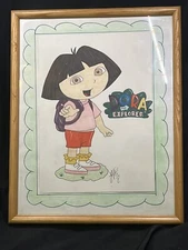 ORGINAL DORA THE EXPLORER ILLUSTRATOR SIGNED FRAMED ART 14.5 X 11.5”