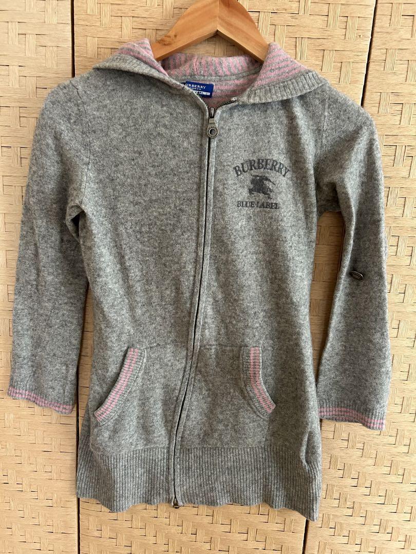Burberry Blue Label Knit Hoodie Gray Pink Accent Size 38