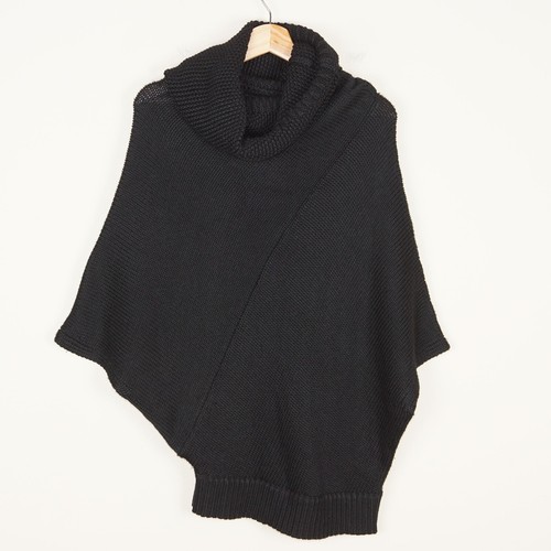 Suéter Jigsaw Cuello Alto Capucha Grueso Sin Mangas Negro Mezcla de Lana Para Mujer Talla OS