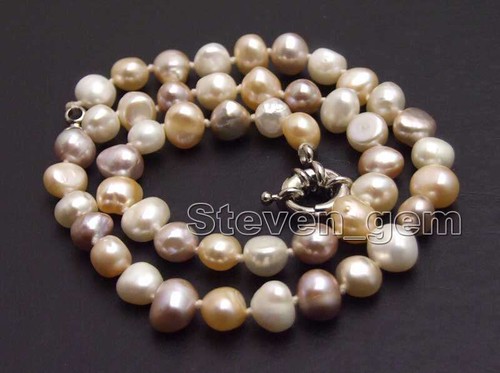 8-9mm Baroque Natural Freshwater Green Pearl Necklace for Women 17'' Chokers - Picture 47 of 48