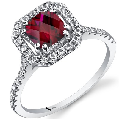 Peora Created Rubin Weißgold Ring 1 Karat Kissenschliff Topas Heiligenschein Größe 5 Damen