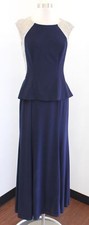 Xscape Navy Blue Peplum Jersey Knit Embellished Mesh Evening Dress Size 6 Formal