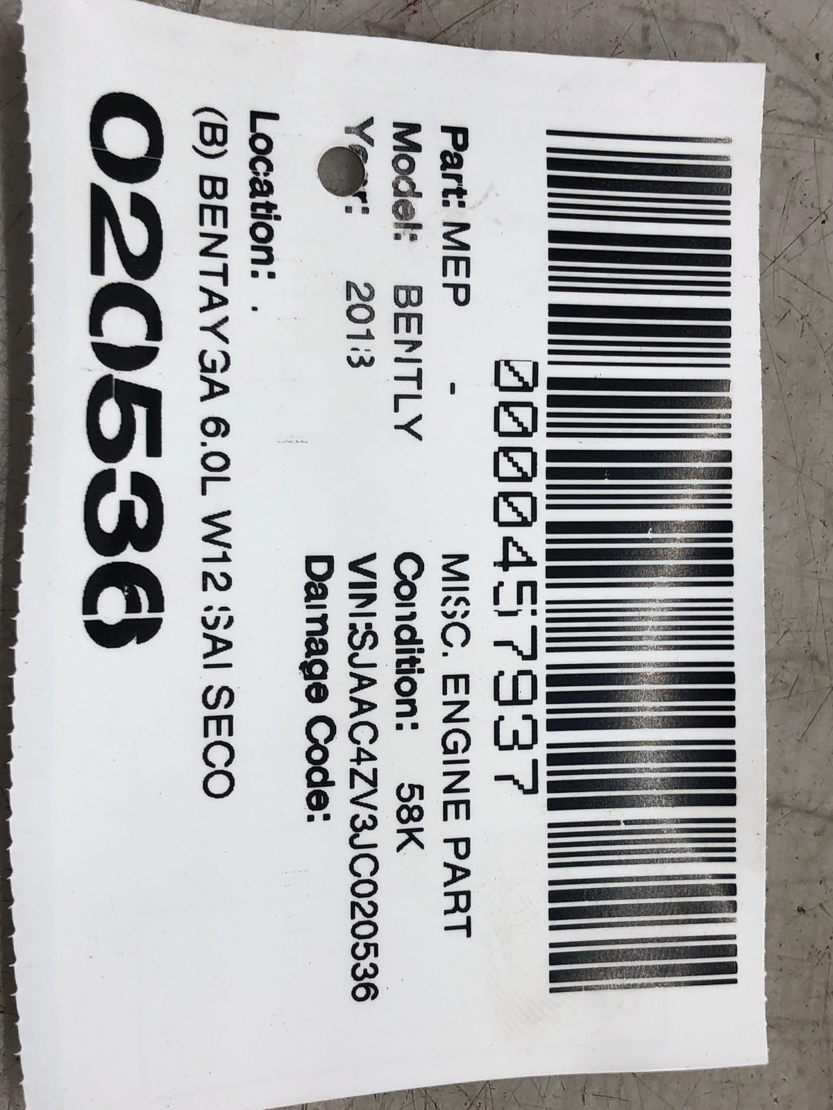 2016-2020 BENTLEY BENTAYGA (B) SECONDARY AIR INJECTION CONTROL VALVE 079131101AH
