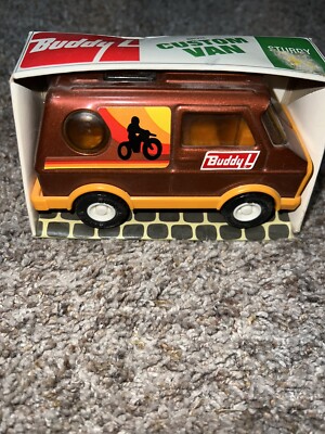 VINTAGE BUDDY L  MOTORCYCLE VAN BUBBLE WINDOWS JAPAN TOY NIP