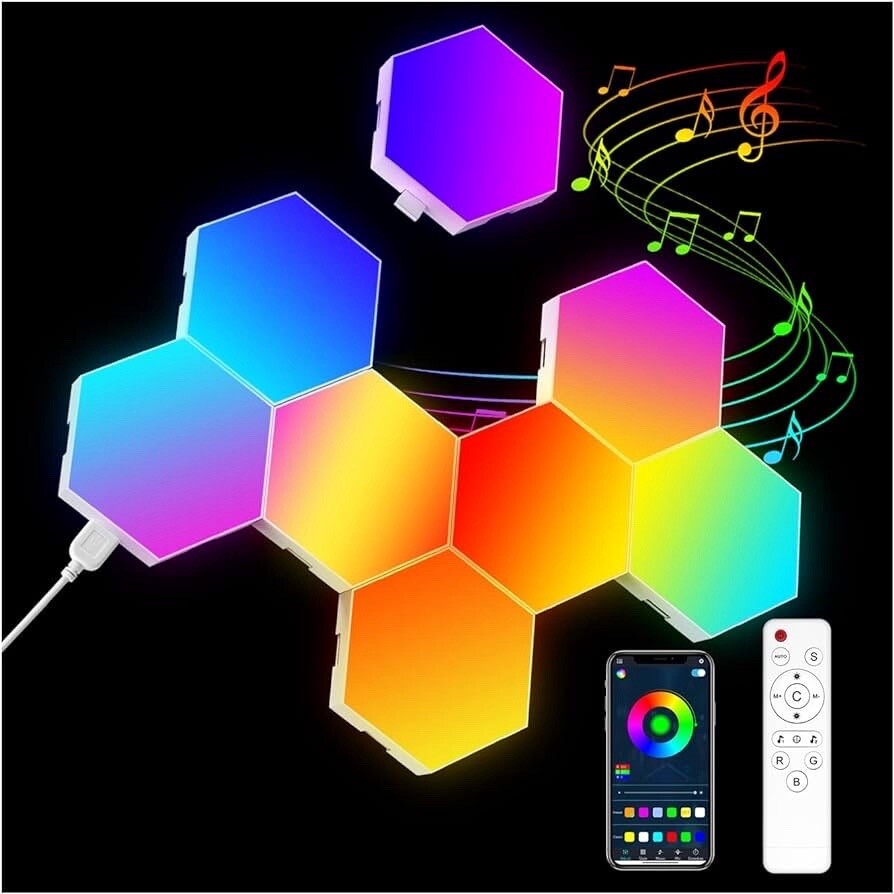 Hexagon Lights RGB Wall Light - 8 Pack Smart APP & Remote Control ...
