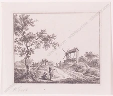Hermanus (Herman) Fock (1766-1822) "Landscape with well & figures" etching (1)