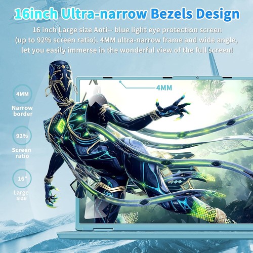 Ultra-Thin 16" Laptop: Intel N95, 16GB RAM, 256GB SSD with Backlit Keyboard - Picture 5 of 11