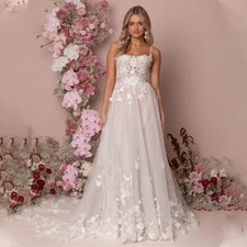 Boho A-Line Wedding Dresses Spaghetti strap Backless Lace Appliques Bridal Gowns