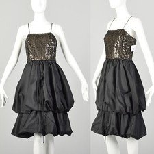 Small 1980s Little Black Dress Bubble Hem Party Prom LBD VTG 80s Taffeta