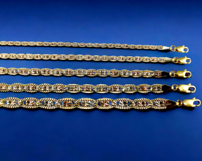 14K Tri Color Gold Valentino Mariner Anchor Necklace Bracelet Chain 1-6mm 7''-30''