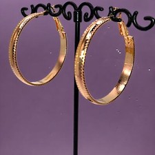 Textured Edges Gold-Tone Hinged Large Hoop 1.5" Earrings 