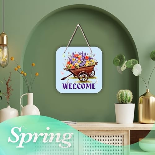 Spring Decor Welcome Spring Sign Front Door Round Wood Sign Hanging Sign for - Picture 6 of 7