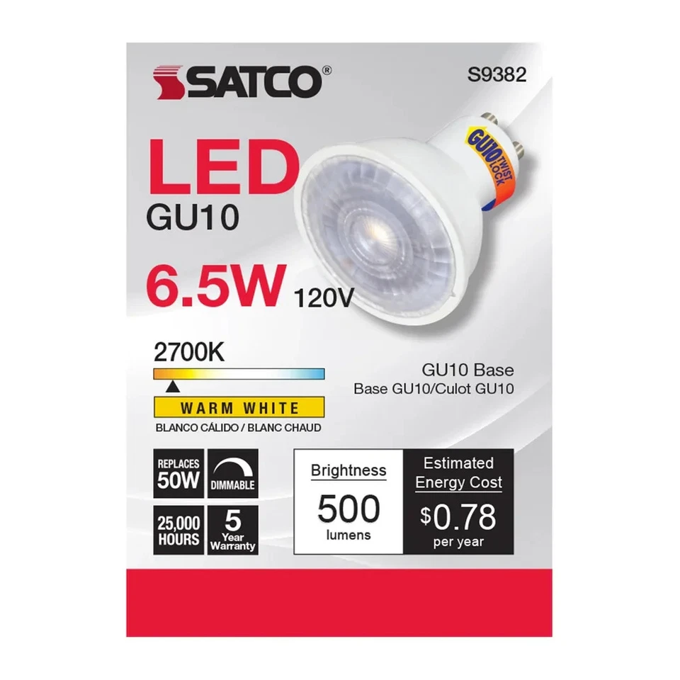 6.5 Watt - LED MR16 - 2700K - 40 deg. Beam Angle - GU10 base - 120 Volt - 12-Pac - Image 3 of 4