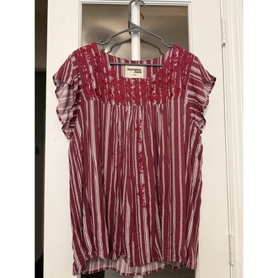 Savanna Jane purple Striped Floral Embroidered Flutter Sleeve Top 2X NWT