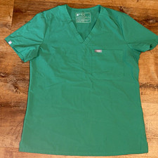 FIGS Unisex Medical V-Neck Short Sleeve Scrub Top Chest Pocket Green Solid S