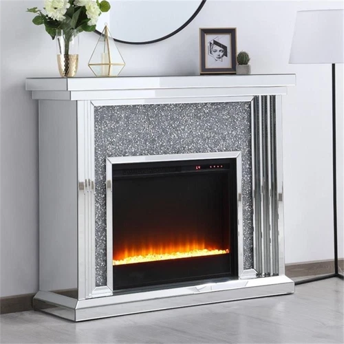 Elegant Decor Modern 47.5" Dazzling Mirrored Crystal Fireplace Mantle - Picture 2 of 12