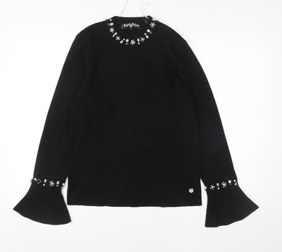 Rant & Rave Damen schwarz Perlen Strick Bluse Größe 12 Langarm
