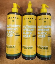 3 Pk: Authentic African Black Soap, Eucalyptus Tea Tree, 16 oz ea  EXP 8/26  E3B