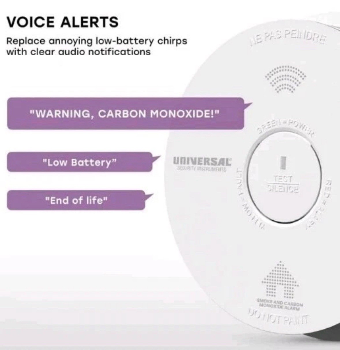 USI 10-Year Battery 3-in-1 Smoke Fire and Carbon Monoxide Detector w/Voice Alarm